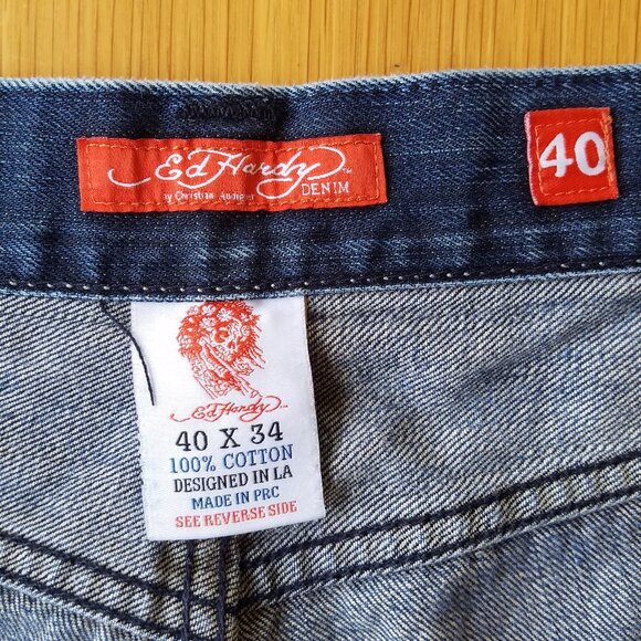 Ed Hardy 40 x 34 Embroidered Button Fly Blue Jeans by Christian Audigier - Picture 8 of 13